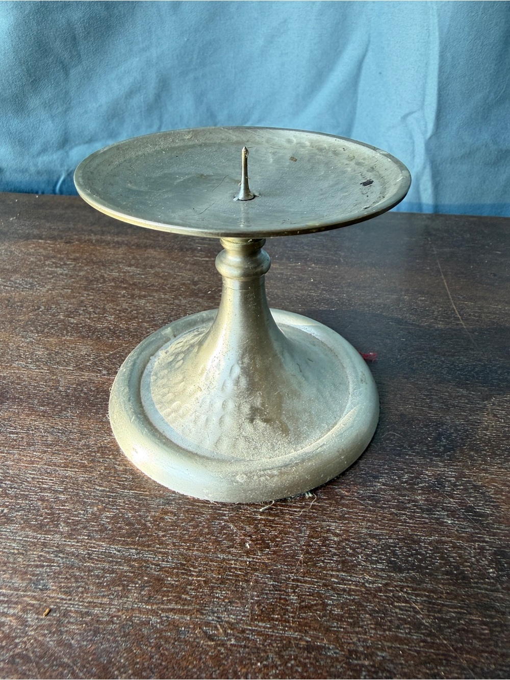 Vintage Hammered Silver Tone Pedestal Pillar Candle Holder Spike Pricket 3.5"